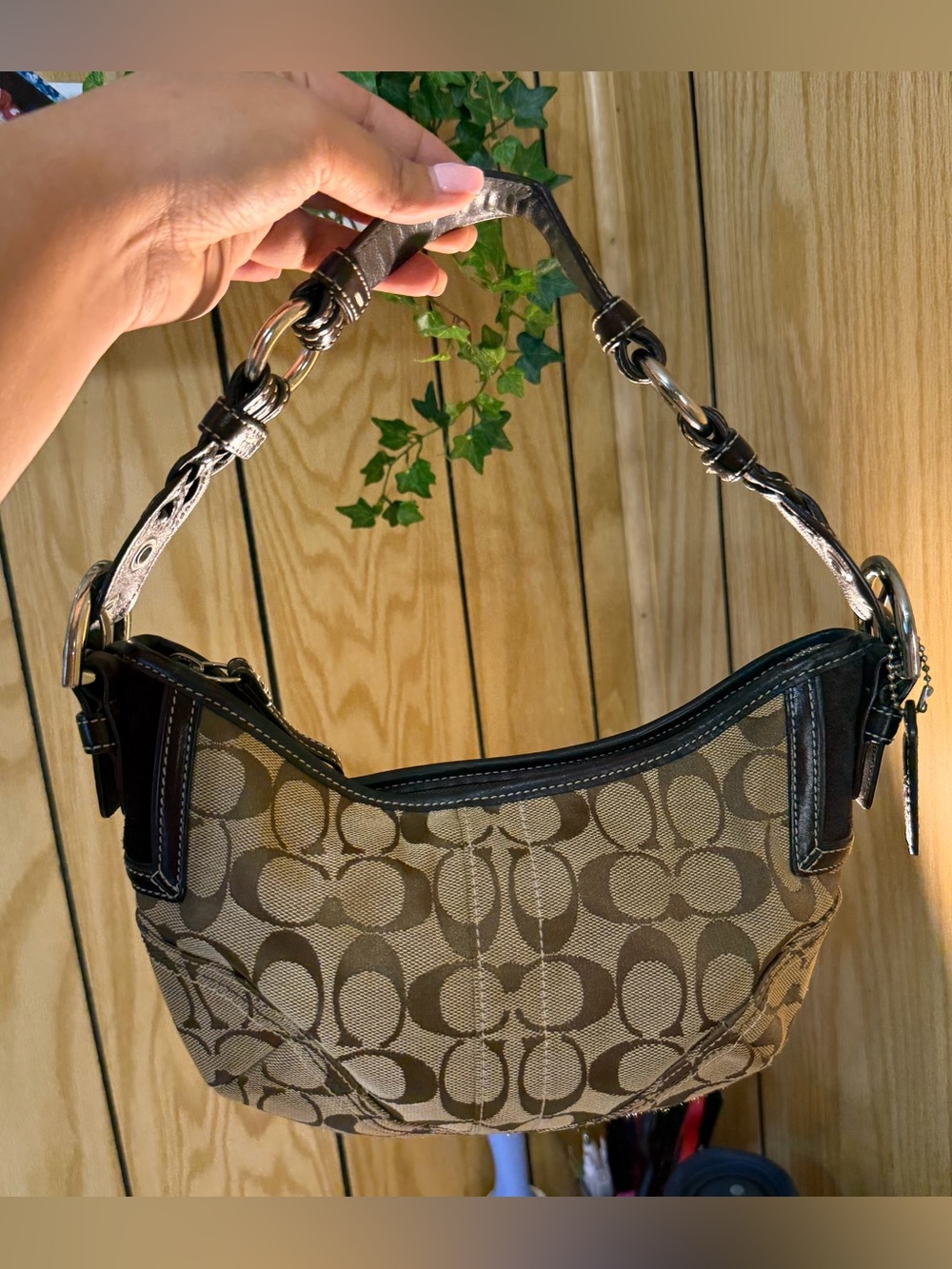 Coach Signature Canvas Shoulder Bag in Brown/Tan
